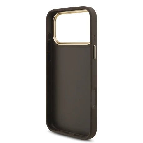 Guess PU Leather 4G Metal Logo Gold Frame Zadni Kryt pro iPhone 18 Pro Max Brown