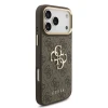 Guess PU Leather 4G Metal Logo Gold Frame Zadni Kryt pro iPhone 18 Pro Max Brown