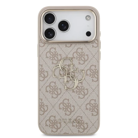 Guess PU Leather 4G Metal Logo Gold Frame Zadni Kryt pro iPhone 18 Pro Max Pink