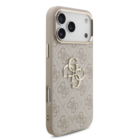 Guess PU Leather 4G Metal Logo Gold Frame Zadni Kryt pro iPhone 18 Pro Max Pink