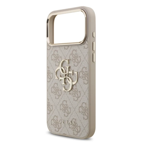 Guess PU Leather 4G Metal Logo Gold Frame Zadni Kryt pro iPhone 18 Pro Max Pink