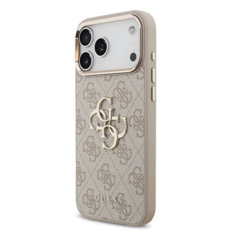 Guess PU Leather 4G Metal Logo Gold Frame Zadni Kryt pro iPhone 18 Pro Max Pink