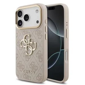 Guess PU Leather 4G Metal Logo Gold Frame Zadni Kryt pro iPhone 18 Pro Pink