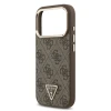 Guess PU Leather 4G Strass Triangle Logo Gold Frame MagSafe Zadni Kryt pro iPhone 18 Pro Brown