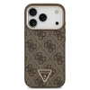 Guess PU Leather 4G Strass Triangle Logo Gold Frame MagSafe Zadni Kryt pro iPhone 18 Pro Brown