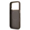 Guess PU Leather 4G Strass Triangle Logo Gold Frame MagSafe Zadni Kryt pro iPhone 18 Pro Brown