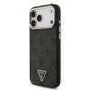 Guess PU Leather 4G Strass Triangle Logo Gold Frame MagSafe Zadni Kryt pro iPhone 18 Pro Max Black