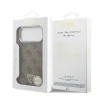 Guess PU Leather 4G Strass Triangle Logo Gold Frame MagSafe Zadni Kryt pro iPhone 18 Pro Max Brown