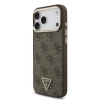 Guess PU Leather 4G Strass Triangle Logo Gold Frame MagSafe Zadni Kryt pro iPhone 18 Pro Max Brown