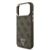 Guess PU Leather 4G Strass Triangle Logo Gold Frame MagSafe Zadni Kryt pro iPhone 18 Pro Max Brown