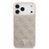 Guess PU Leather 4G Strass Triangle Logo Gold Frame MagSafe Zadni Kryt pro iPhone 18 Pro Max Pink