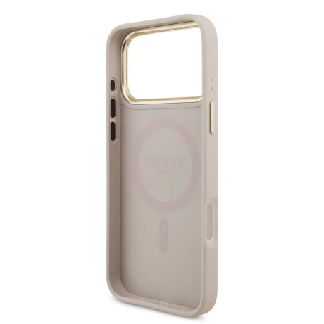 Guess PU Leather 4G Strass Triangle Logo Gold Frame MagSafe Zadni Kryt pro iPhone 18 Pro Max Pink