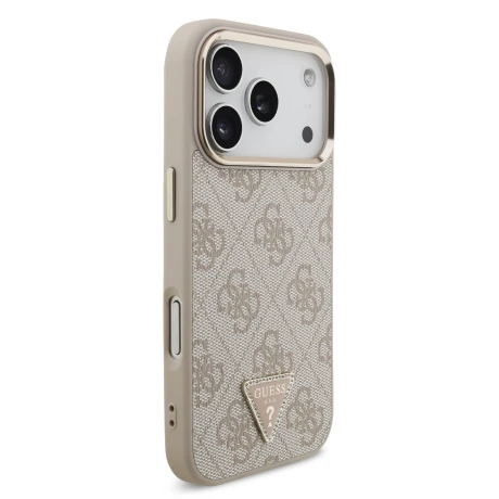 Guess PU Leather 4G Strass Triangle Logo Gold Frame MagSafe Zadni Kryt pro iPhone 18 Pro Pink