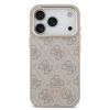 Guess PU Leather 4G Strass Triangle Logo Gold Frame MagSafe Zadni Kryt pro iPhone 18 Pro Pink