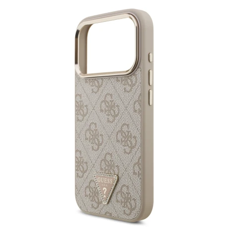 Guess PU Leather 4G Strass Triangle Logo Gold Frame MagSafe Zadni Kryt pro iPhone 18 Pro Pink