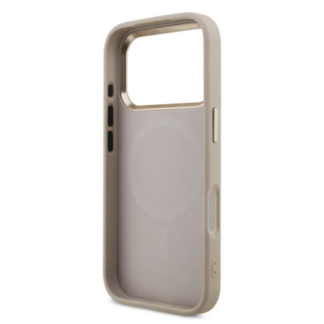 Guess PU Leather 4G Strass Triangle Logo Gold Frame MagSafe Zadni Kryt pro iPhone 18 Pro Pink