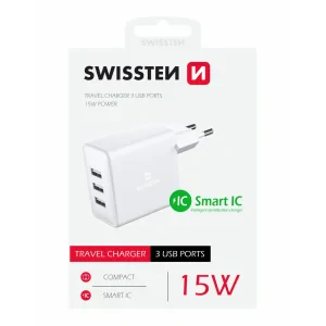 SWISSTEN TRAVEL CHARGER WITH 3x USB 3A 15W WHITE