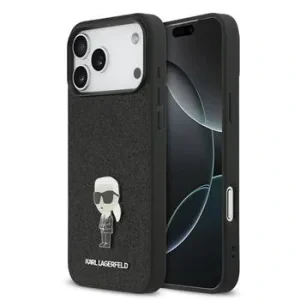 Karl Lagerfeld Fixed Glitter Metal Ikonik Zadni Kryt pro iPhone 17 Pro Max Black