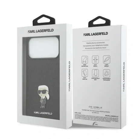 Karl Lagerfeld Fixed Glitter Metal Ikonik Zadni Kryt pro iPhone 17 Pro Max Black