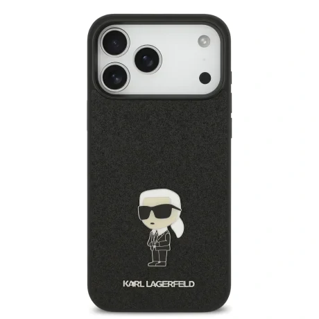 Karl Lagerfeld Fixed Glitter Metal Ikonik Zadni Kryt pro iPhone 17 Pro Max Black