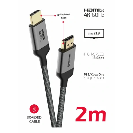 SWISSTEN CABLE HDMI TO HDMI 4K 60Hz 2.0 M NYLON