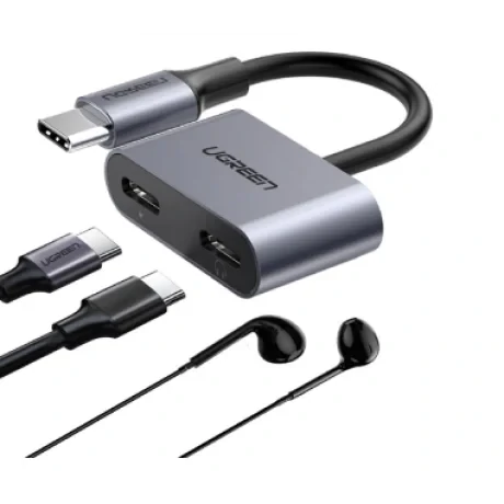 Adaptor incarcare si audio Ugreen CM232 1 x USB Type-C(T) la 2 x USB Type-C(M) gri thumb