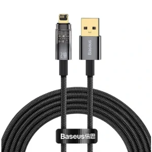 Cablu Alimentare si Date Baseus Explorer Fast Charging USB la Lightning Iphone 2.4A 1m Negru-Transparent