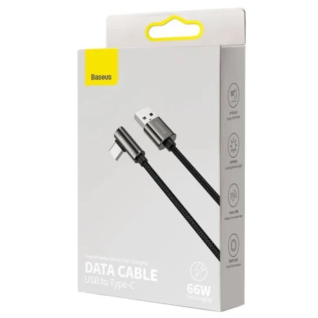 Cablu Alimentare si Date Baseus Legend Elbow Fast Charging USB la USB Type-C 66W braided 2m Negru thumb
