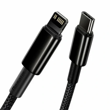 Cablu Alimentare si Date Baseus Tungsten Gold Fast Charging USB Type-C la Lightning Iphone 20W braided 1m Negru