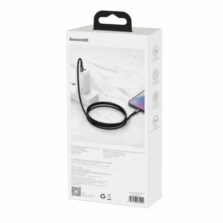 Cablu Alimentare si Date Baseus Tungsten Gold Fast Charging USB Type-C la Lightning Iphone 20W braided 1m Negru
