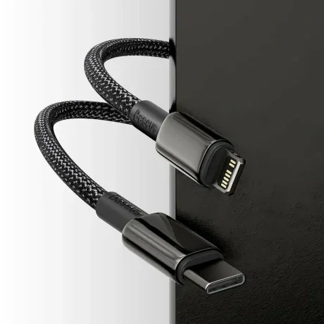 Cablu Alimentare si Date Baseus Tungsten Gold Fast Charging USB Type-C la Lightning Iphone 20W braided 1m Negru