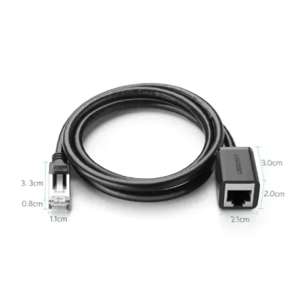 Cablu retea UTP prelungitor Ugreen NW112 Cat6 RJ-45 (T) la RJ-45 (M) 2m negru