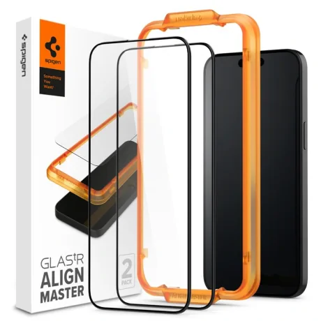 Folie Spigen Glass tR AlignMaster 2 Pack, FC pentru iPhone 15 Pro Black thumb
