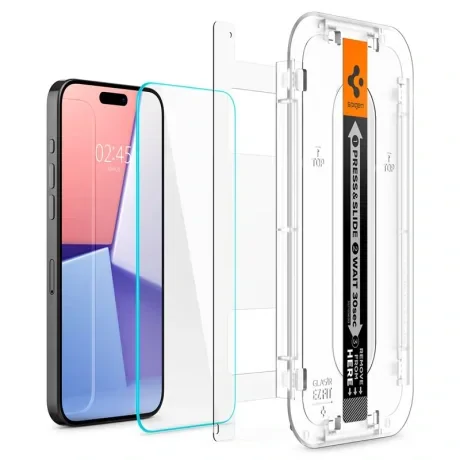 Folie sticla Spigen tR EZ Fit 2 Pack pentru iPhone 15 Pro Max, Transparent