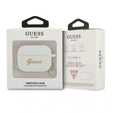 Husa Airpods Guess Silicone Charm Heart pentru Airpods Pro White thumb