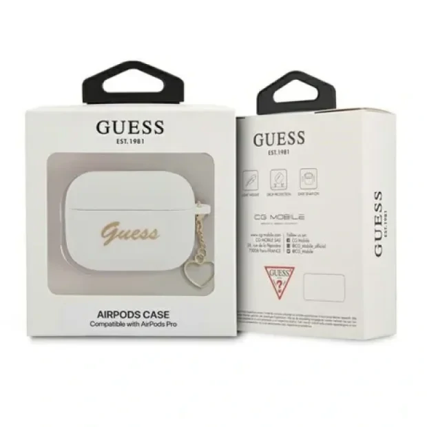 Husa Airpods Guess Silicone Charm Heart pentru Airpods Pro White