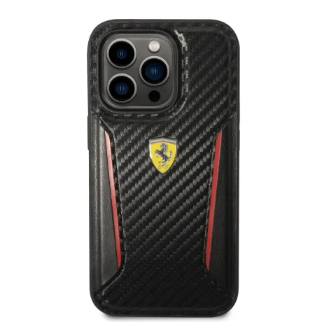 Husa Cover Ferrari Hard Carbon PU pentru iPhone 14 Pro Black thumb