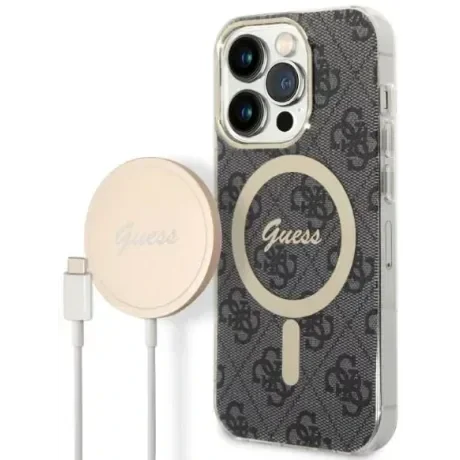 Husa Cover Guess 4G Print Magsafe + Wireless Charger pentru iPhone 14 Pro Black