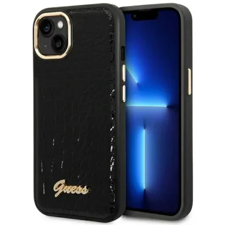 Husa Cover Guess Croco Metal camera pentru iPhone 14 Plus Black