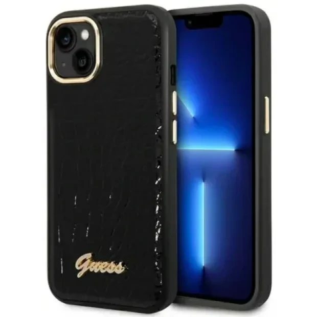 Husa Cover Guess Croco Metal camera pentru iPhone 14 Plus Black