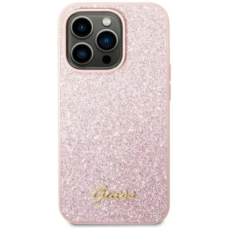 Husa Cover Guess Glitter PC/TPU Flakes Metal Logo pentru iPhone 14 Pro Pink thumb
