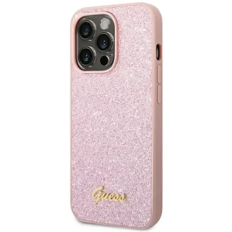 Husa Cover Guess Glitter PC/TPU Flakes Metal Logo pentru iPhone 14 Pro Pink thumb