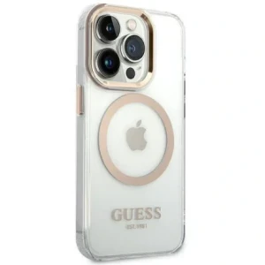 Husa Cover Guess Gold Outline MagSafe pentru iPhone 14 Pro Transparent