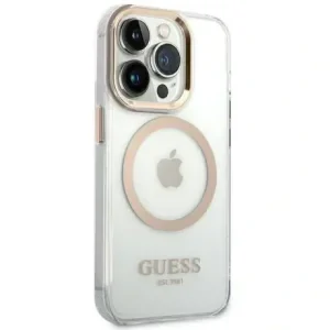 Husa Cover Guess Gold Outline MagSafe pentru iPhone 14 Transparent