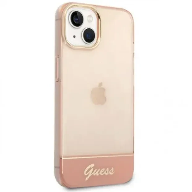 Husa Cover Guess PC/TPU Camera Outline Translucent pentru iPhone 14 Pro Pink