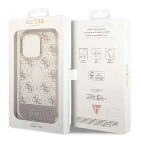 Husa Cover Guess PC/TPU Peony Script Logo Glitter pentru iPhone 14 Pro Pink