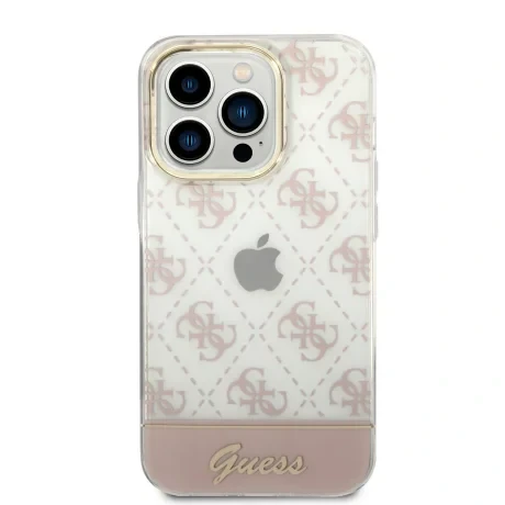 Husa Cover Guess PC/TPU Peony Script Logo Glitter pentru iPhone 14 Pro Pink