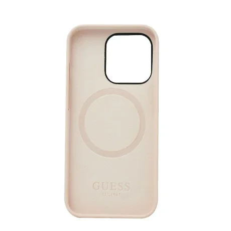 Husa Cover Guess Silicone Metal Plate Logo MagSafe pentru iPhone 14 Pro Max Roz thumb
