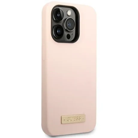 Husa Cover Guess Silicone Metal Plate Logo MagSafe pentru iPhone 14 Pro Roz thumb