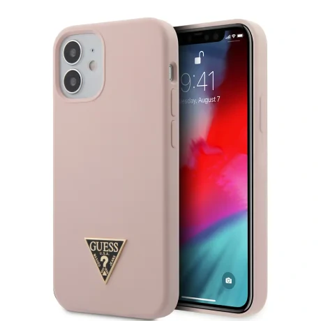 Husa Cover Guess Silicone Metal Triangle pentru iPhone 12 Mini Light Pink thumb